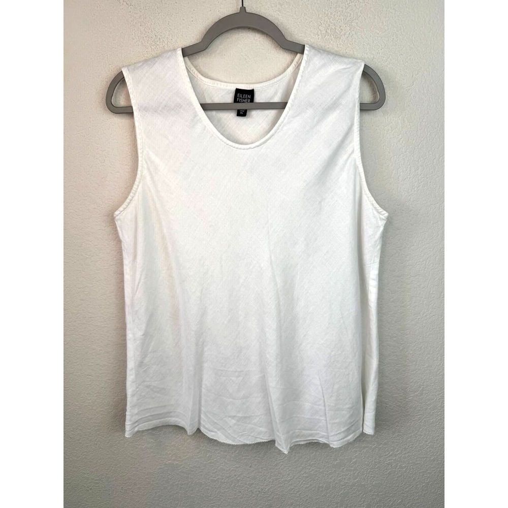 Eileen Fisher 100% Linen Sleeveless Tunic Top XL White Minimalist Coastal Beach